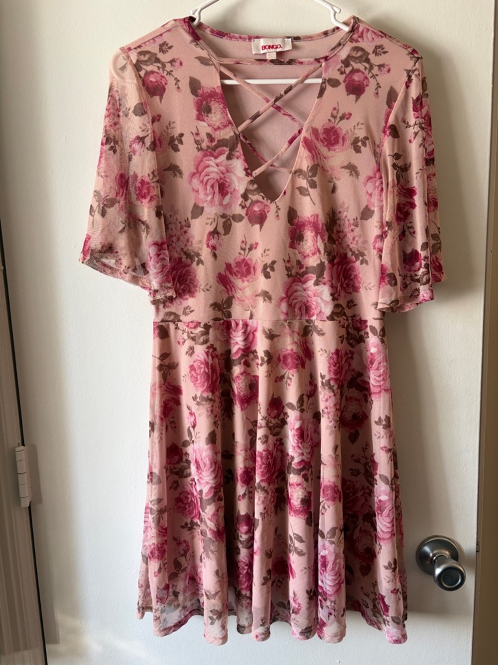 BONGO Pink Floral Crisscross V-Neck Dress